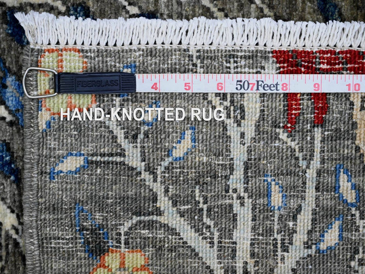 3'11" x 16'4" New Hand Knotted Grey Wool Runner Oriental Rug - MOA10220261