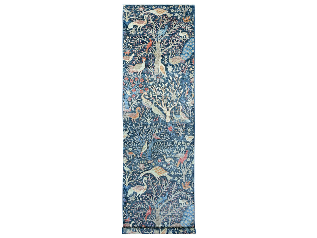 3'11" x 15'8" New Hand Knotted Blue Wool Runner Oriental Rug - MOA10220263