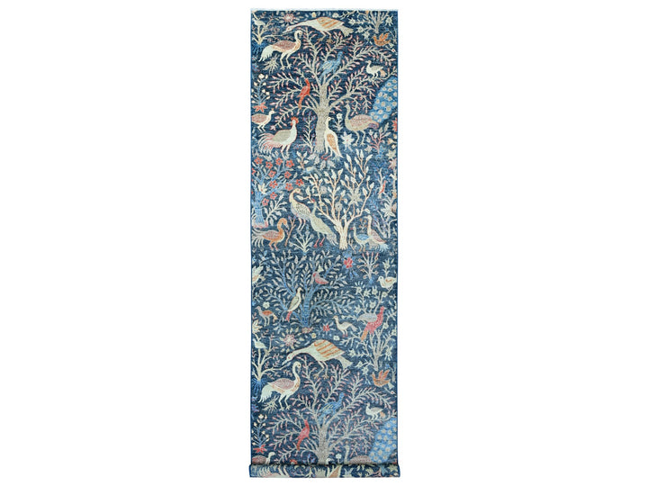 3'11" x 15'8" New Hand Knotted Blue Wool Runner Oriental Rug - MOA10220263