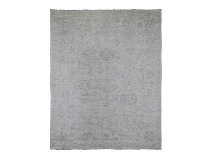 7'10" x 9'8" New Hand Knotted Grey Wool Rectangle Oriental Rug - MOA10220265