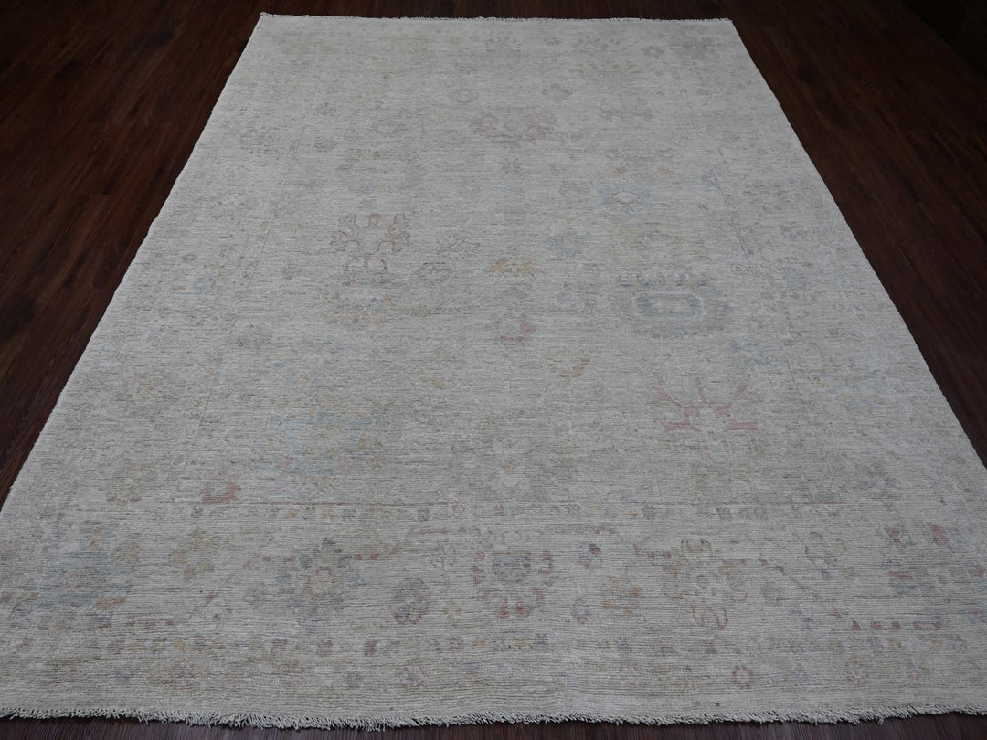 7'10" x 9'8" New Hand Knotted Grey Wool Rectangle Oriental Rug - MOA10220265