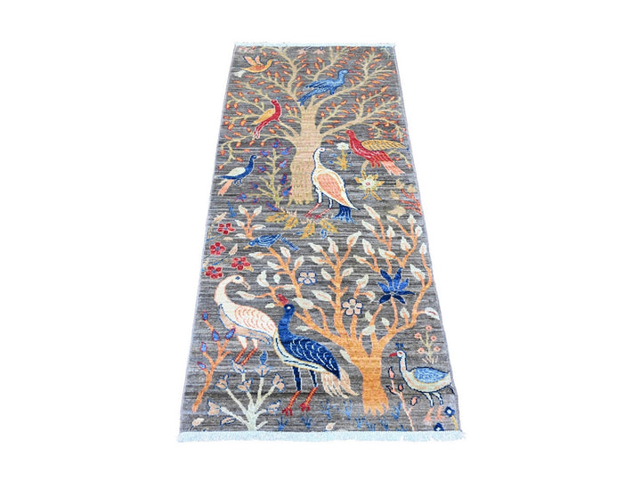 2'8" x 5'8" New Hand Knotted Grey Wool Runner Oriental Rug - MOA10220267