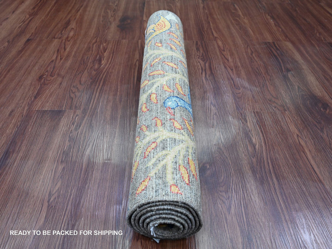 2'8" x 5'8" New Hand Knotted Grey Wool Runner Oriental Rug - MOA10220267