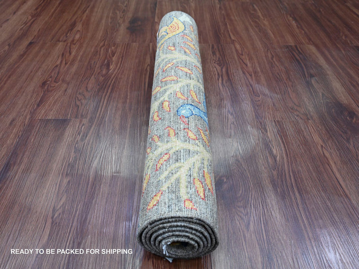 2'8" x 5'8" New Hand Knotted Grey Wool Runner Oriental Rug - MOA10220267