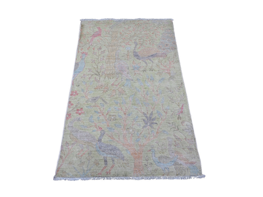 2'11" x 4'8" New Hand Knotted Green Wool Rectangle Oriental Rug - MOA10220268