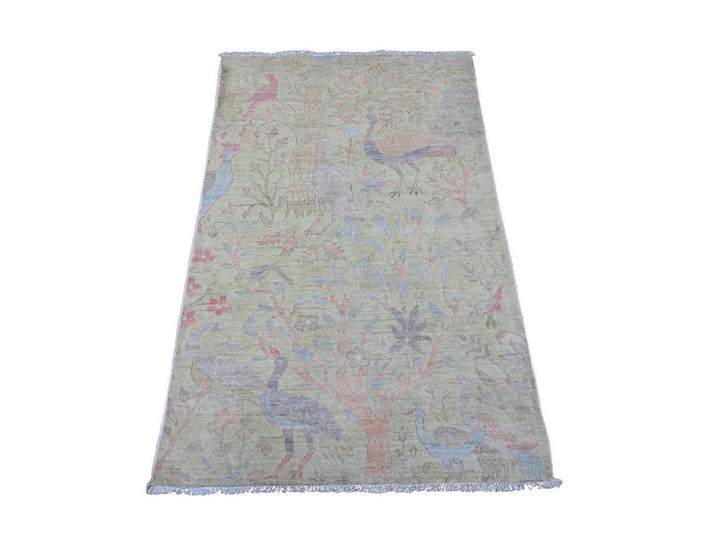 2'11" x 4'8" New Hand Knotted Green Wool Rectangle Oriental Rug - MOA10220268
