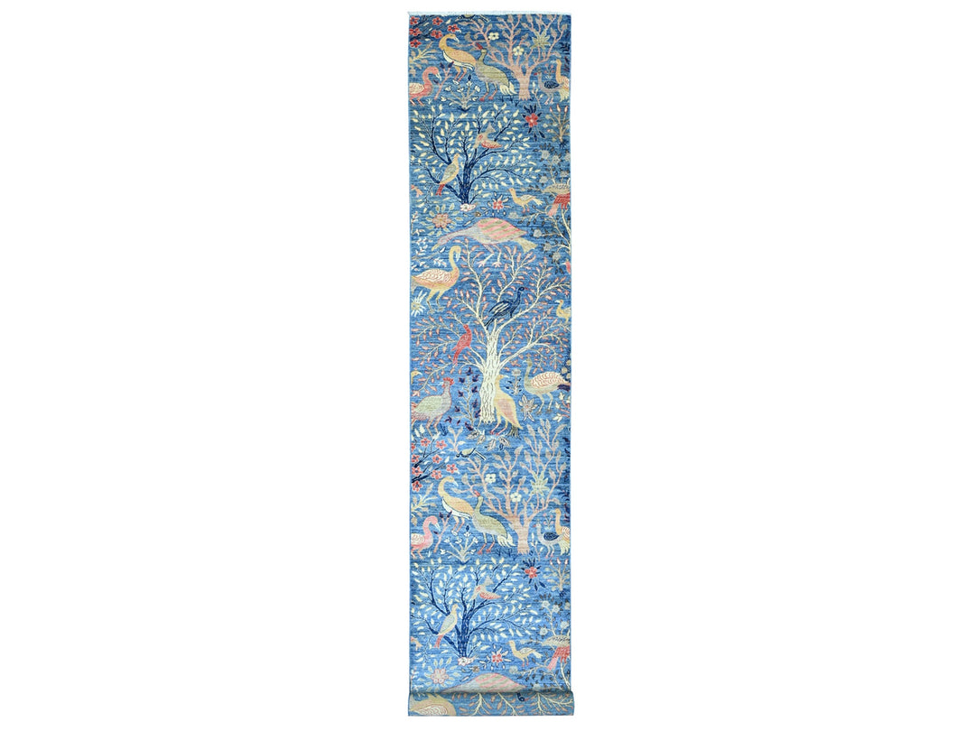 3'1" x 19'4" New Hand Knotted Blue Wool Runner Oriental Rug - MOA10220269