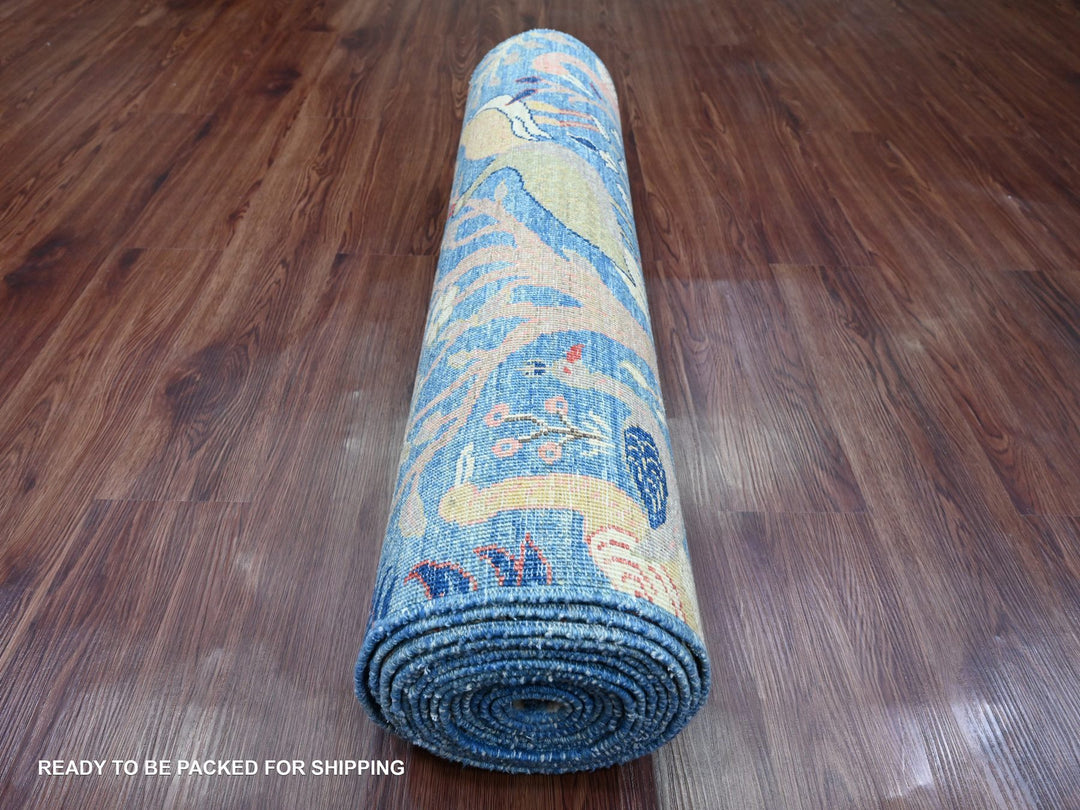 3'1" x 19'4" New Hand Knotted Blue Wool Runner Oriental Rug - MOA10220269