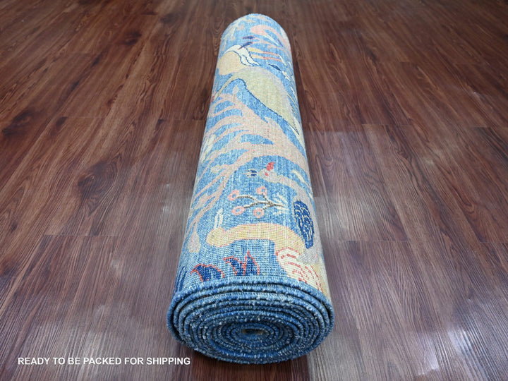 3'1" x 19'4" New Hand Knotted Blue Wool Runner Oriental Rug - MOA10220269