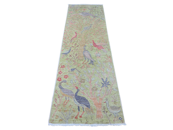 2'4" x 7'9" New Hand Knotted Green Wool Runner Oriental Rug - MOA10220270