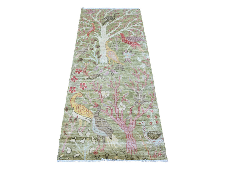2'7" x 6'0" New Hand Knotted Green Wool Runner Oriental Rug - MOA10220271