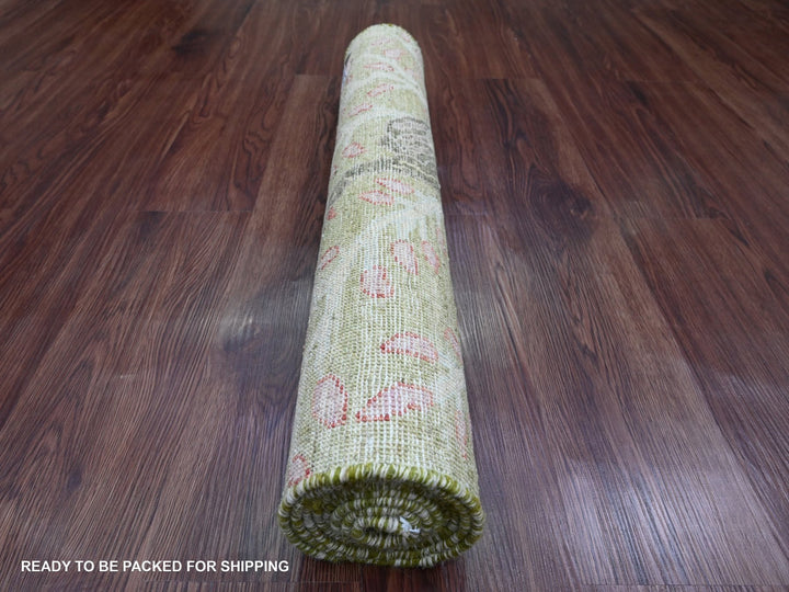 2'7" x 6'0" New Hand Knotted Green Wool Runner Oriental Rug - MOA10220271