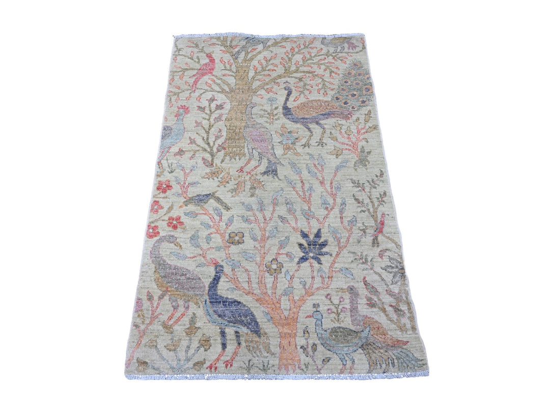 2'11" x 4'8" New Hand Knotted Green Wool Rectangle Oriental Rug - MOA10220273