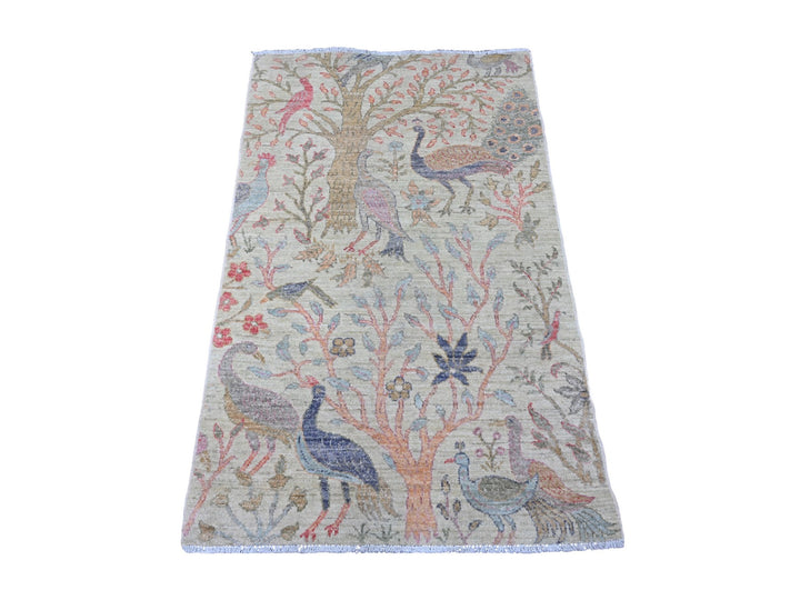 2'11" x 4'8" New Hand Knotted Green Wool Rectangle Oriental Rug - MOA10220273