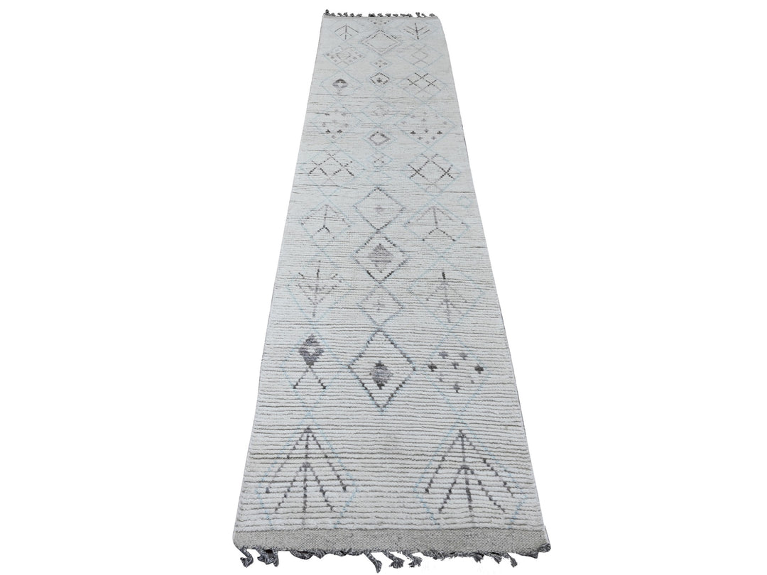 2'5" x 10'6" New Hand Knotted Ivory Wool Runner Oriental Rug - MOA10220274