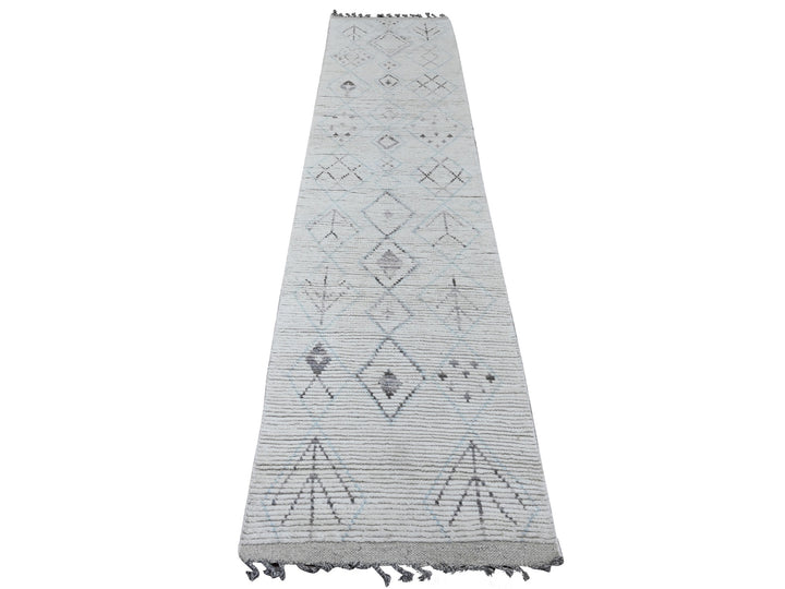 2'5" x 10'6" New Hand Knotted Ivory Wool Runner Oriental Rug - MOA10220274