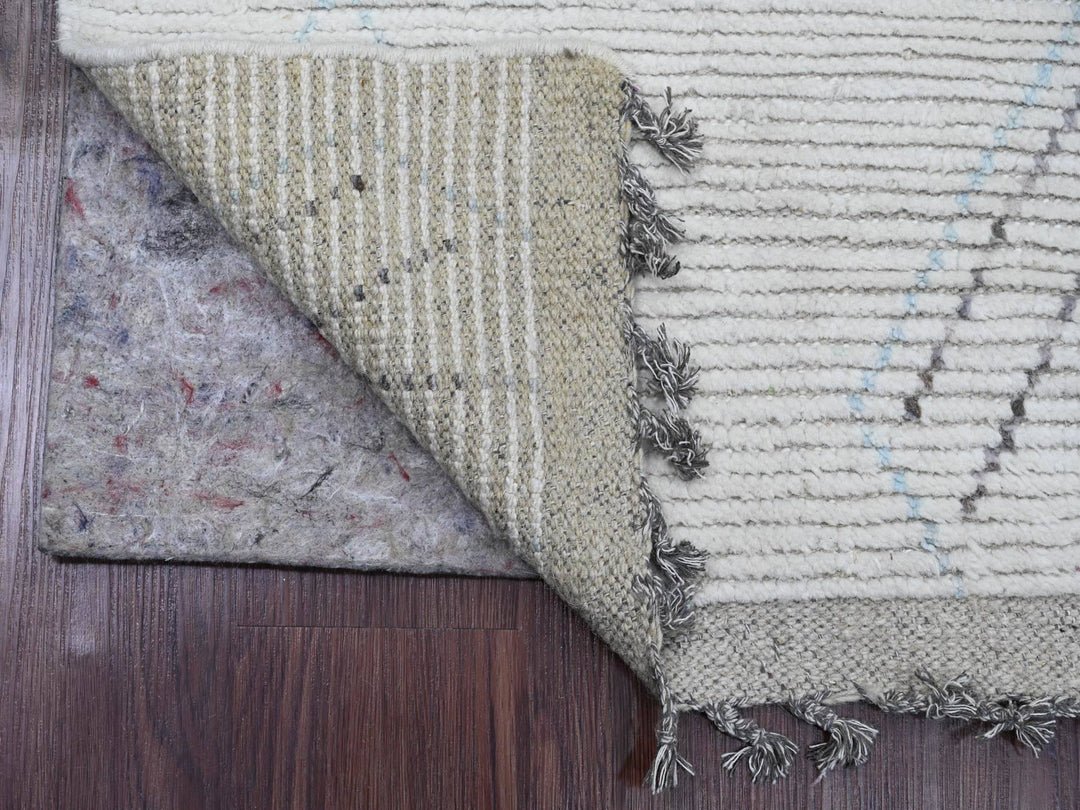 2'5" x 10'6" New Hand Knotted Ivory Wool Runner Oriental Rug - MOA10220274