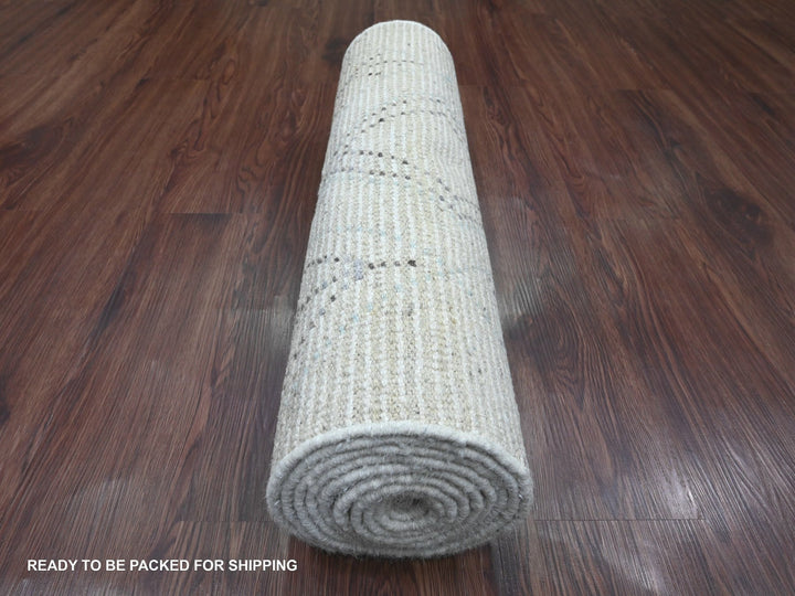 2'5" x 10'6" New Hand Knotted Ivory Wool Runner Oriental Rug - MOA10220274