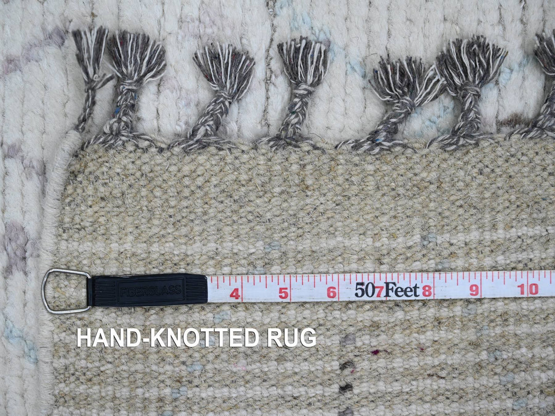 2'5" x 10'6" New Hand Knotted Ivory Wool Runner Oriental Rug - MOA10220274