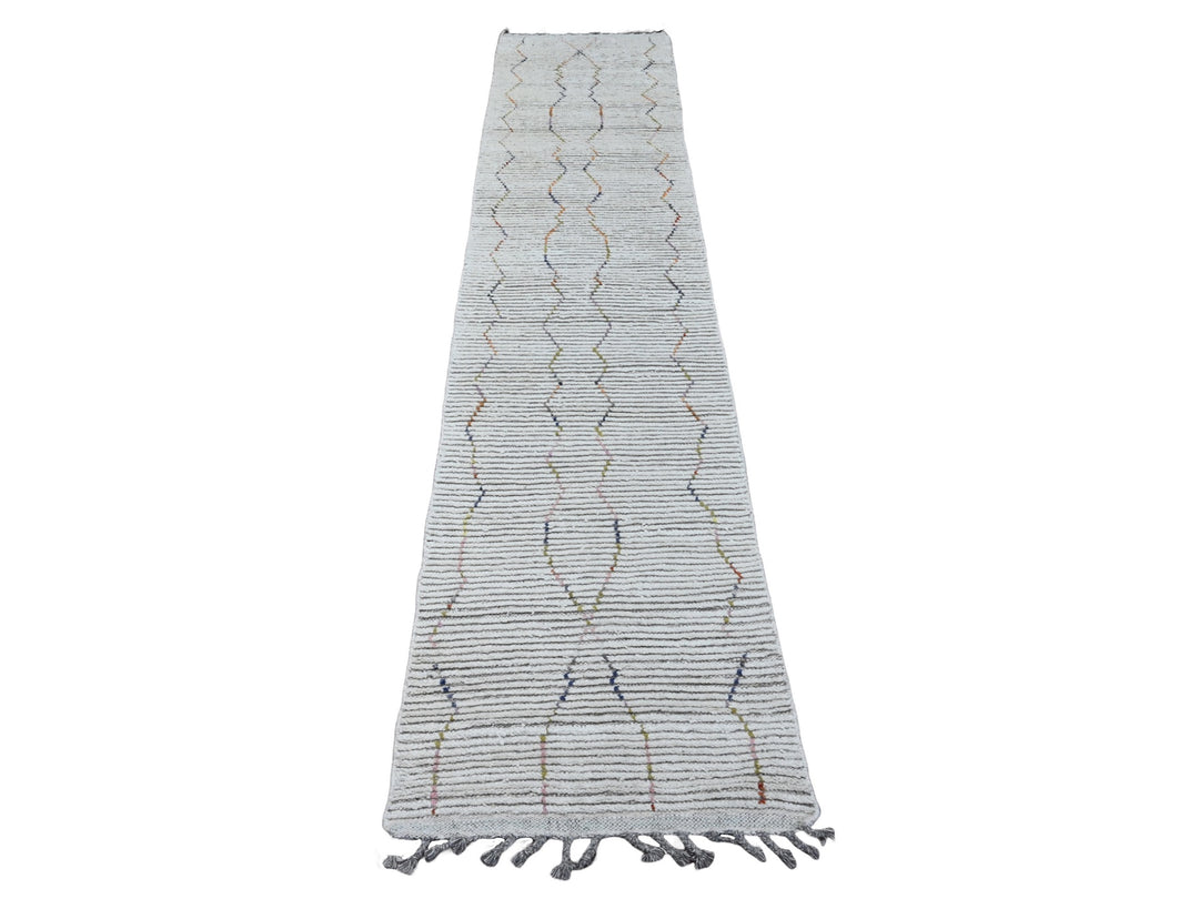 2'3" x 10'5" New Hand Knotted Ivory Wool Runner Oriental Rug - MOA10220275