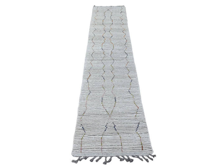 2'3" x 10'5" New Hand Knotted Ivory Wool Runner Oriental Rug - MOA10220275