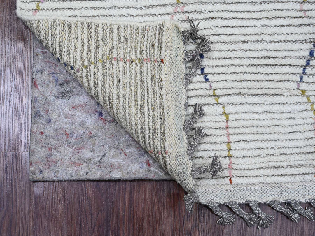2'3" x 10'5" New Hand Knotted Ivory Wool Runner Oriental Rug - MOA10220275