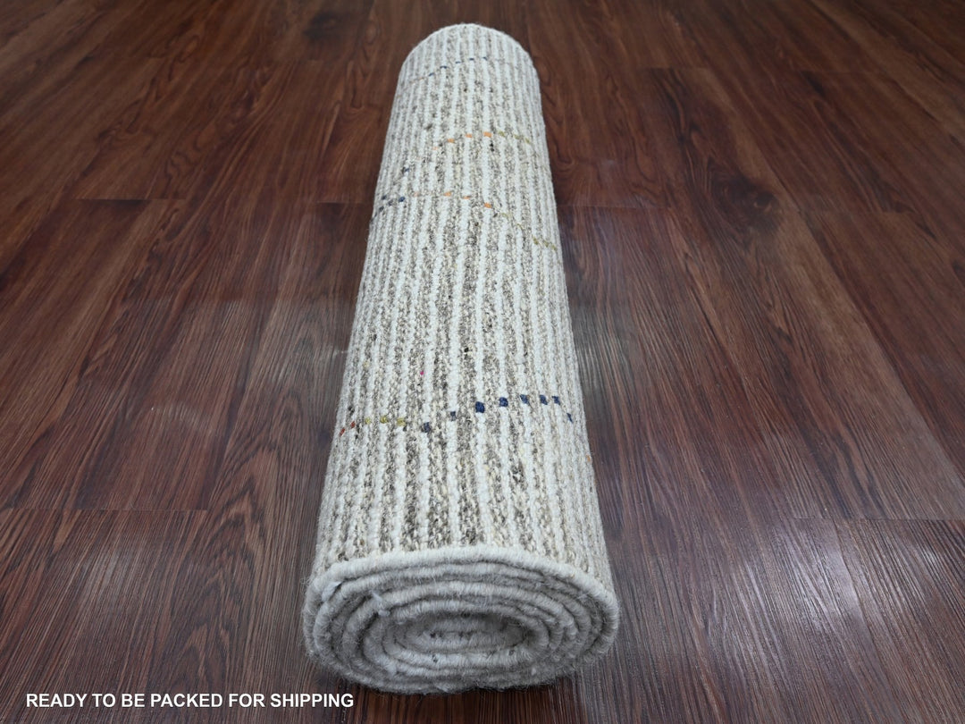 2'3" x 10'5" New Hand Knotted Ivory Wool Runner Oriental Rug - MOA10220275