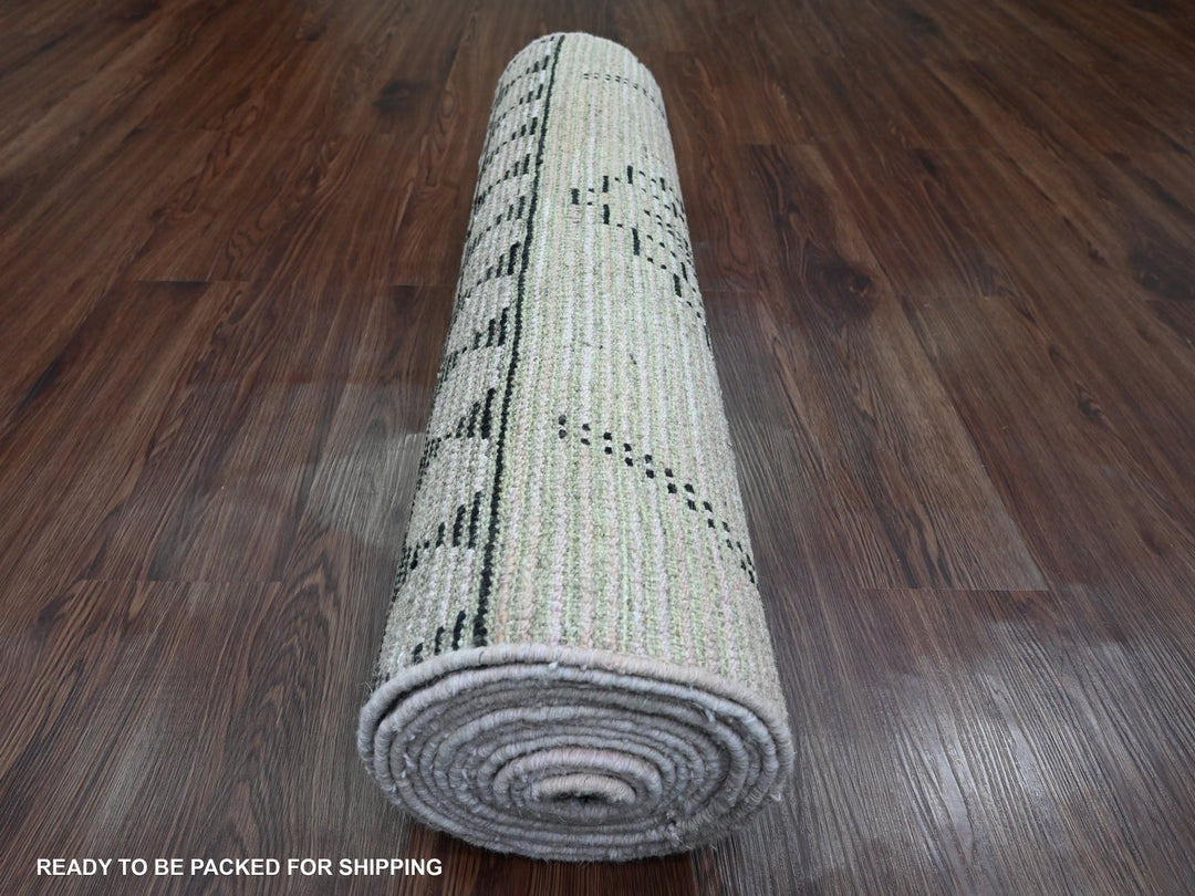 2'10" x 15'8" New Hand Knotted Ivory Wool Runner Oriental Rug - MOA10220277