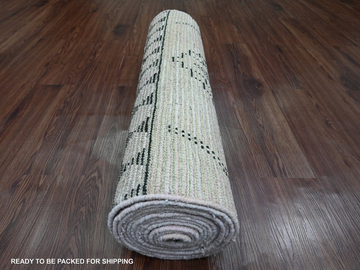 2'10" x 15'8" New Hand Knotted Ivory Wool Runner Oriental Rug - MOA10220277