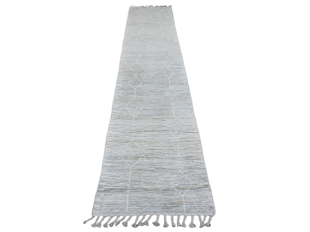 2'6" x 12'9" New Hand Knotted Ivory Wool Runner Oriental Rug - MOA10220278