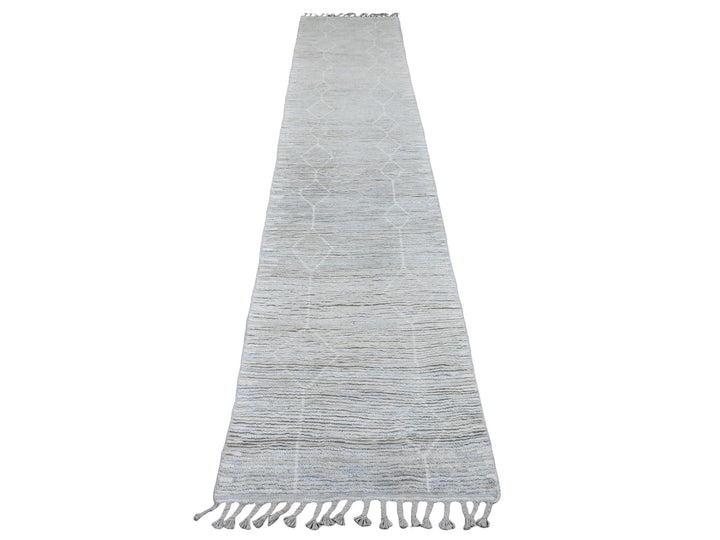 2'6" x 12'9" New Hand Knotted Ivory Wool Runner Oriental Rug - MOA10220278
