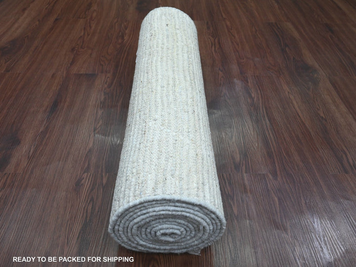 2'6" x 12'9" New Hand Knotted Ivory Wool Runner Oriental Rug - MOA10220278