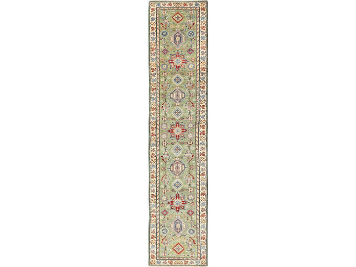 2'8" x 12'11" New Hand Knotted Green Wool Runner Oriental Rug - MOA1022027