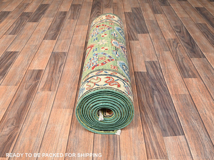 2'8" x 12'11" New Hand Knotted Green Wool Runner Oriental Rug - MOA1022027