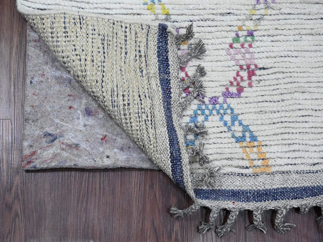 2'4" x 10'7" New Hand Knotted Ivory Wool Runner Oriental Rug - MOA10220283