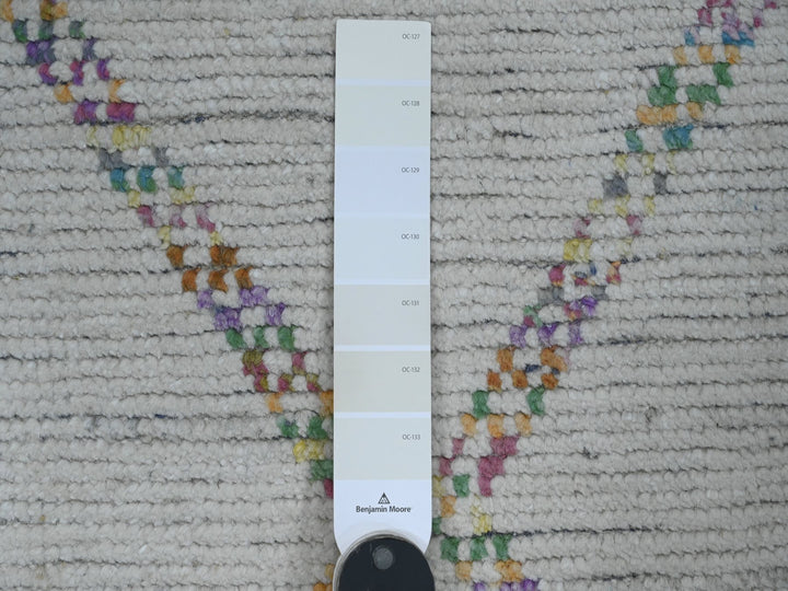 2'4" x 10'7" New Hand Knotted Ivory Wool Runner Oriental Rug - MOA10220283