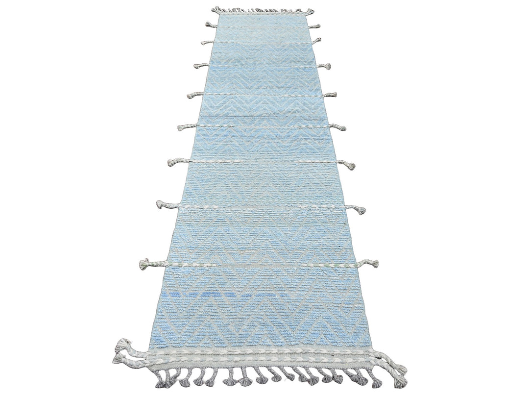 2'6" x 10'5" New Hand Knotted Blue Wool Runner Oriental Rug - MOA10220284