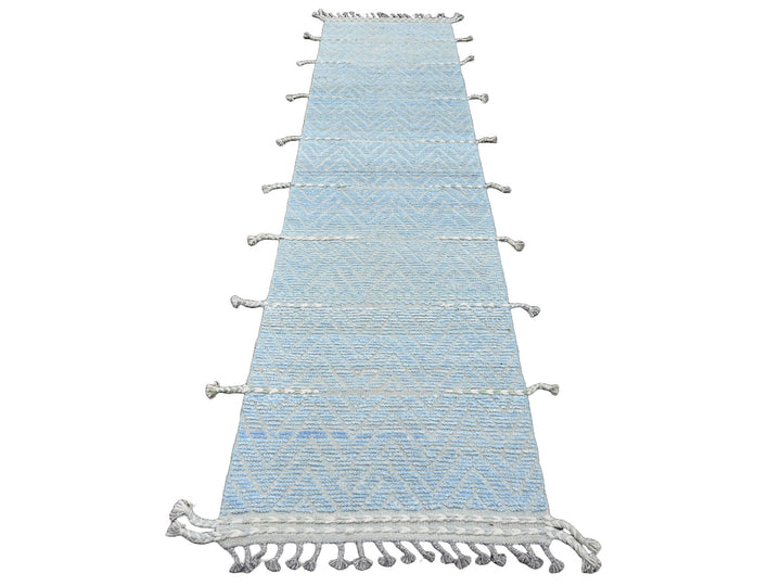 2'6" x 10'5" New Hand Knotted Blue Wool Runner Oriental Rug - MOA10220284