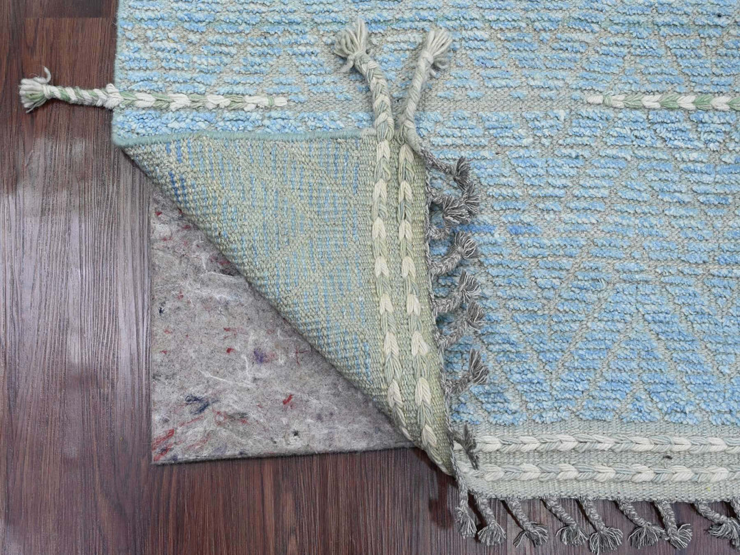 2'6" x 10'5" New Hand Knotted Blue Wool Runner Oriental Rug - MOA10220284