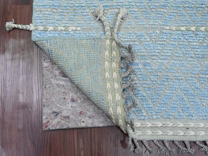 2'6" x 10'5" New Hand Knotted Blue Wool Runner Oriental Rug - MOA10220284
