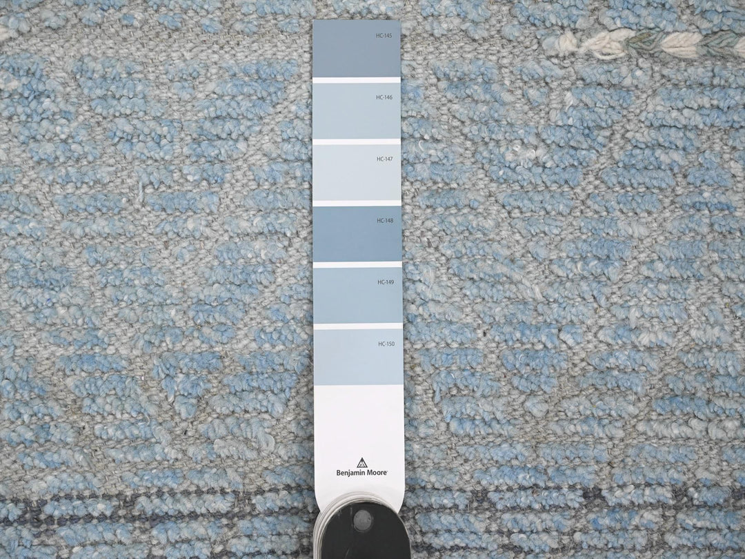 2'6" x 10'5" New Hand Knotted Blue Wool Runner Oriental Rug - MOA10220284