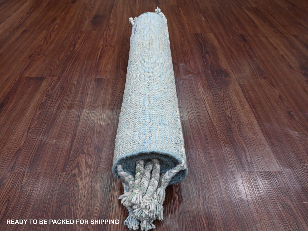 2'6" x 10'5" New Hand Knotted Blue Wool Runner Oriental Rug - MOA10220284