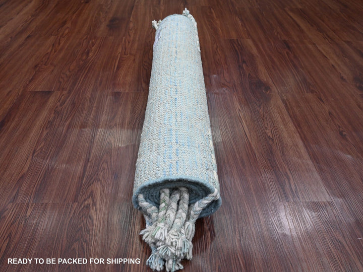 2'6" x 10'5" New Hand Knotted Blue Wool Runner Oriental Rug - MOA10220284