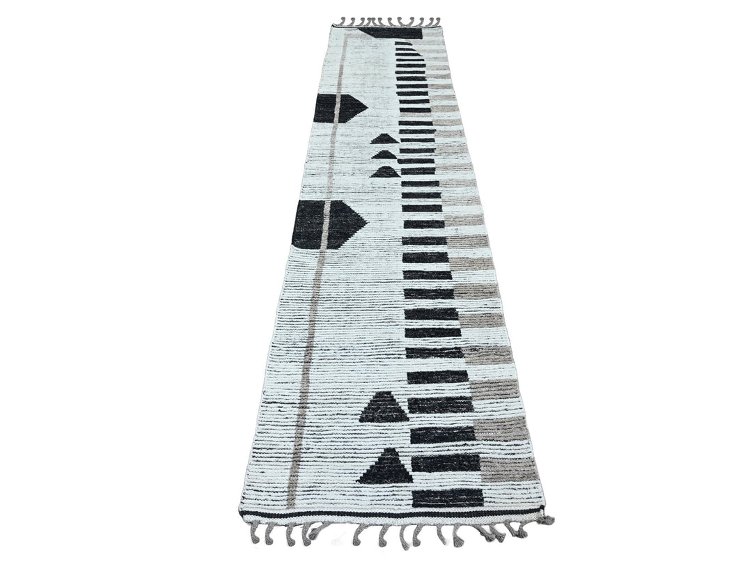 2'6" x 10'11" New Hand Knotted Ivory Wool Runner Oriental Rug - MOA10220285