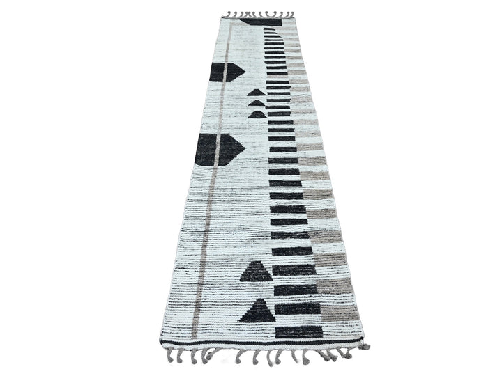 2'6" x 10'11" New Hand Knotted Ivory Wool Runner Oriental Rug - MOA10220285
