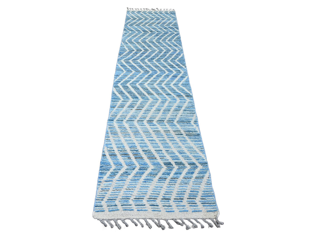 2'5" x 10'6" New Hand Knotted Blue Wool Runner Oriental Rug - MOA10220287