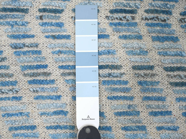 2'5" x 10'6" New Hand Knotted Blue Wool Runner Oriental Rug - MOA10220287