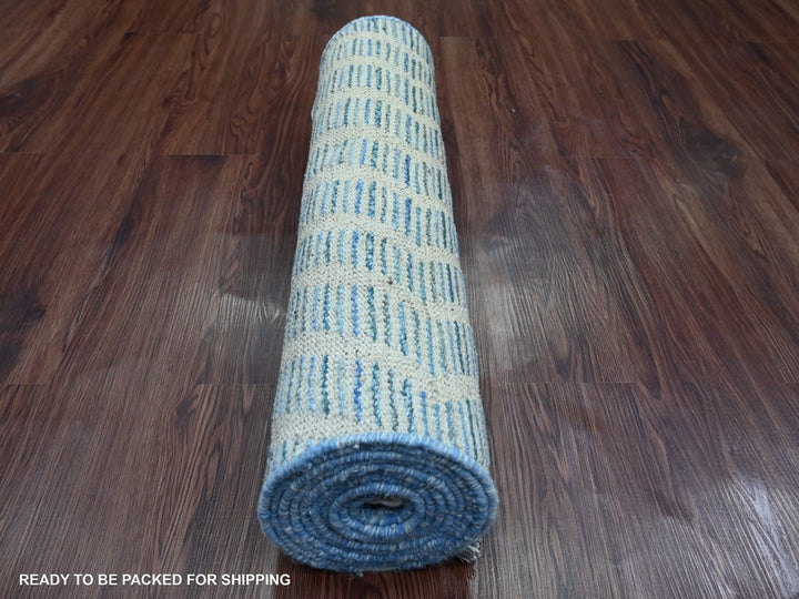 2'5" x 10'6" New Hand Knotted Blue Wool Runner Oriental Rug - MOA10220287