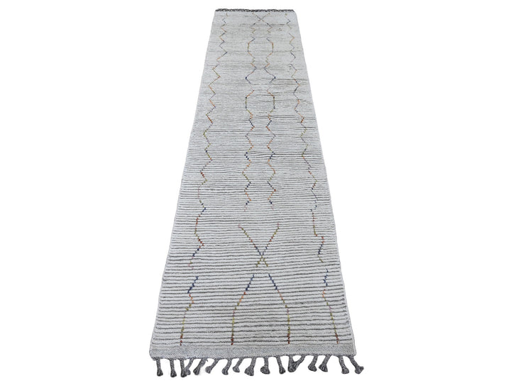 2'6" x 10'6" New Hand Knotted Ivory Wool Runner Oriental Rug - MOA10220288