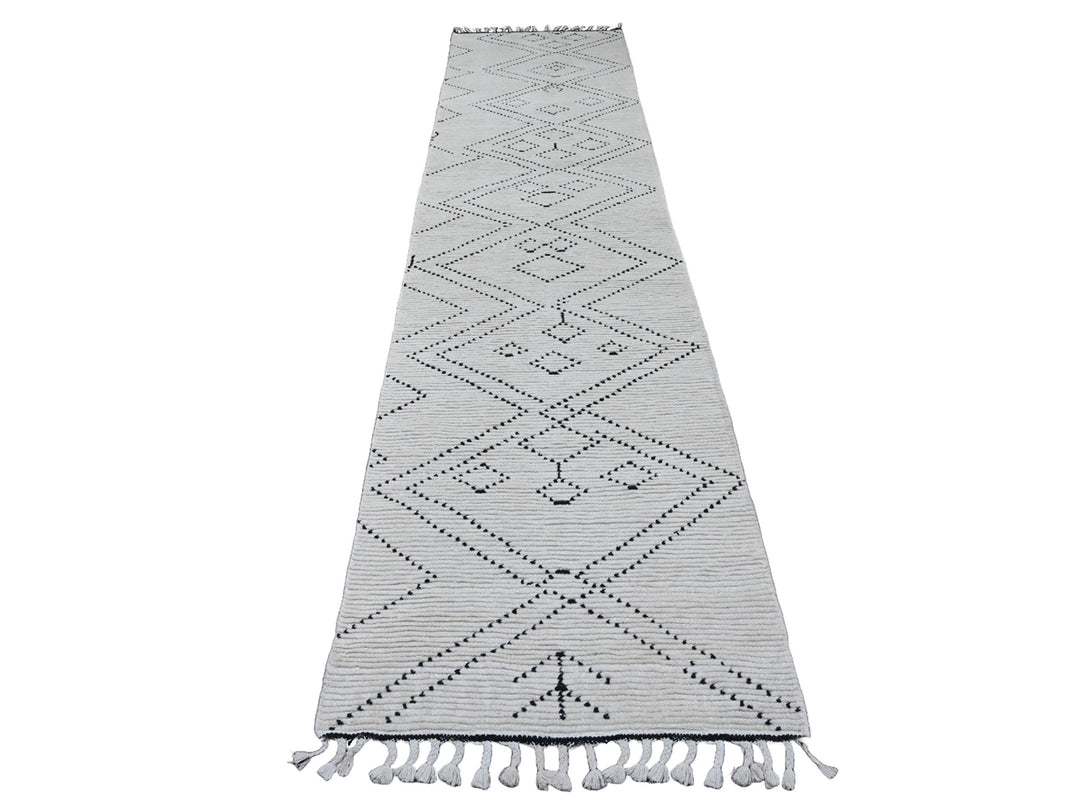 3'0" x 12'8" New Hand Knotted Ivory Wool Runner Oriental Rug - MOA10220289